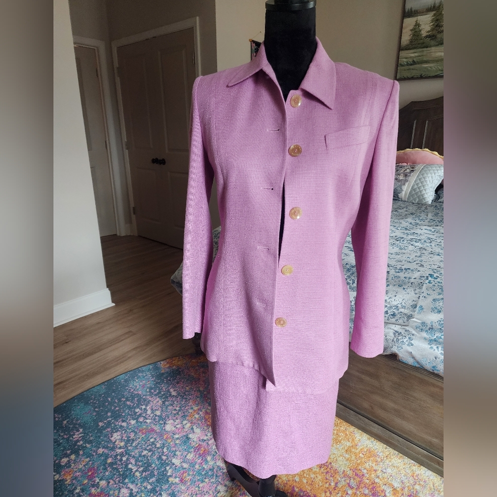 Authentic CELINE Women's Pink Blazer and Skirt Set
